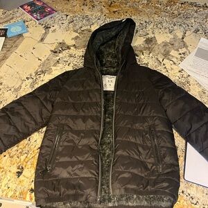 Boys Abercrombie Black Puffer Jacket with Faux Fur Lining